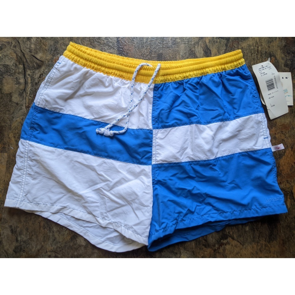 new VINTAGE Men's Swimming Trunks Blue White Yellow by JANTZEN Size Large
